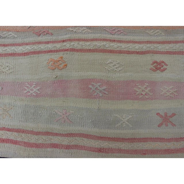 Pink Turkish Vintage Kilim With Assorted Stripe Design in a Variety of Soft Colors For Sale - Image 8 of 12