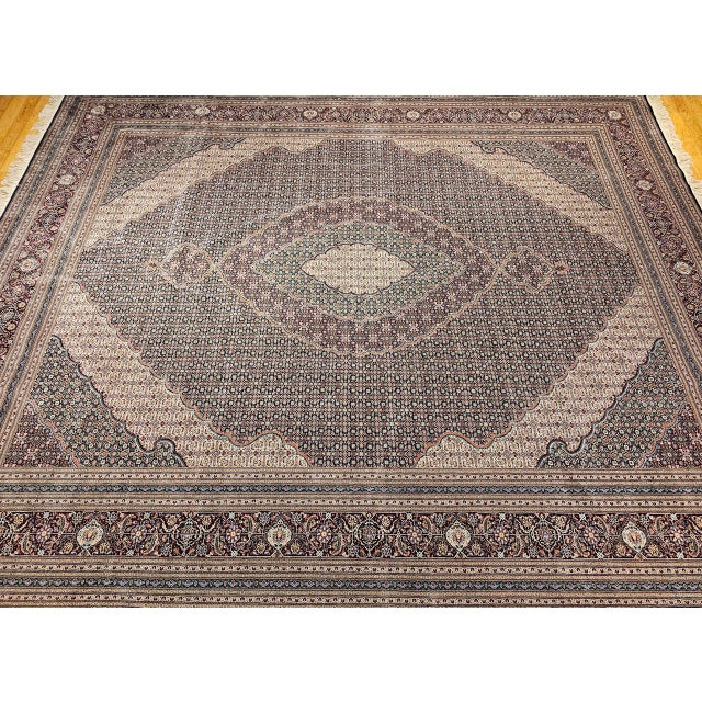 Antique Oversized Persian Tabriz Mahi Rug, Hand-Knotted Wool & Silk, Herati Geometric Pattern, Navy & Burgundy, 12x15 For Sale - Image 12 of 18