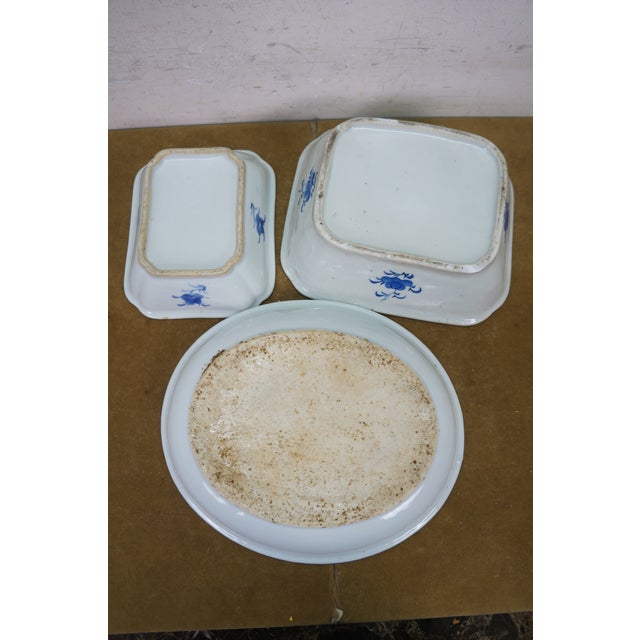 Antique Chinese Export Canton Blue White Serving Platter & Vegetable Tureens For Sale - Image 15 of 18