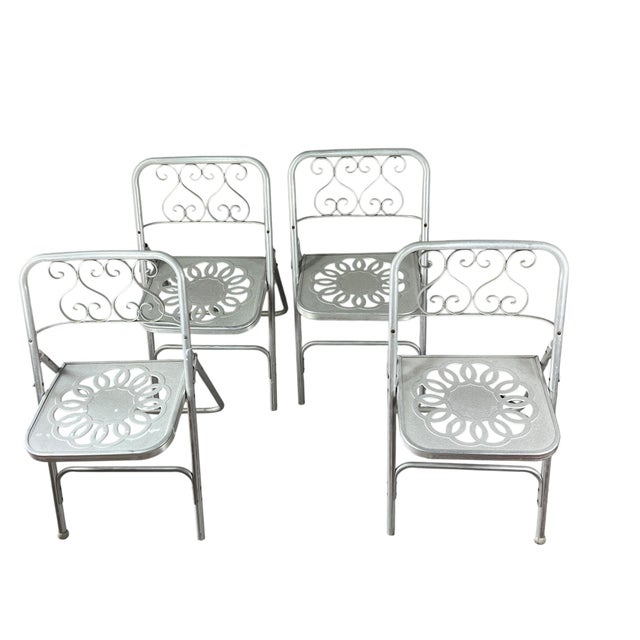 1960s Vintage Aluminum Folding Metal Chairs - Set of 4 For Sale - Image 5 of 11