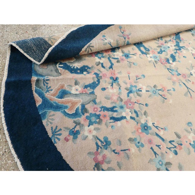 Navy Blue Galerie Shabab Collection Mid-20th Century Chinese Art Deco Oval Accent Rug For Sale - Image 8 of 8