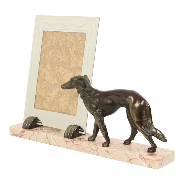 Glass Large Art Deco Marble Photo Frame with Greyhound, 1930s For Sale - Image 7 of 17