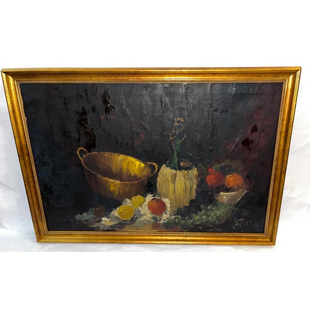Vintage Jan Bevort Oil on Canvas Still Life With Chianti Bottle For Sale - Image 4 of 11