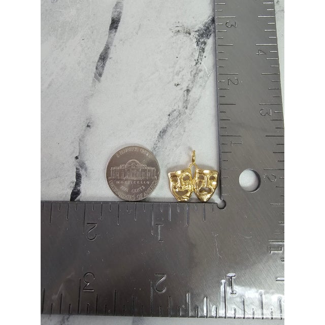 Contemporary Double Theatre Mask Charm 10k Yellow Gold For Sale - Image 3 of 3