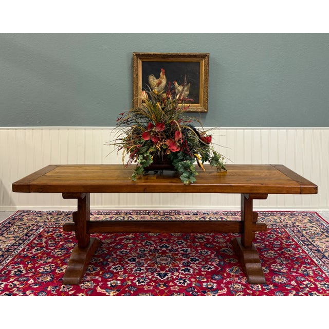 HANDSOME Antique French Country Oak Farmhouse Monastery Dining Table with Trestle Base~~c. 1900-1920 This table has "the...