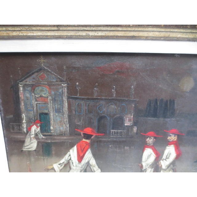 Ruby Red Iceskating Cardinals Under the Moon at the Cathedral by Louis Bosa For Sale - Image 8 of 11