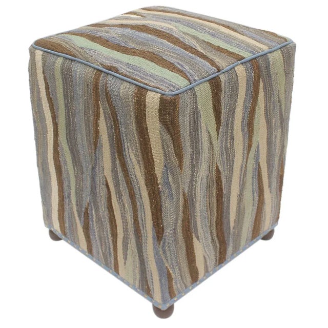 Boho Chic Handmade Kilim Upholstered Ottoman For Sale - Image 9 of 10