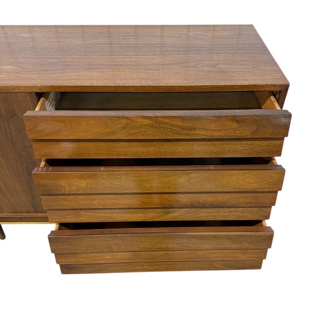 Brown Mid-Century Modern American of Martinsville Dania Walnut Dresser For Sale - Image 8 of 9
