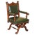 Antique English Hand Carved Throne Armchair in Green Leather, 1880 For Sale