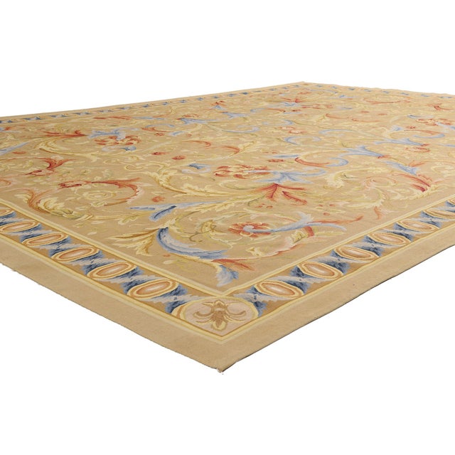 79479 Vintage Chinese Aubusson Rug, 08'11 x 12'05. A Neoclassical Reverie: Vintage Chinese Aubusson Masterpiece of Rococo...