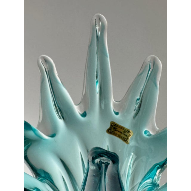 Aqua Vintage Aquamarine Bohemian Art Glass Sculptural Vase from Egermann, 1980s For Sale - Image 8 of 15