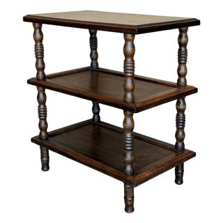 Early 20th Spanisht Walnut Side Table with Three Shelves or Narrow Console For Sale
