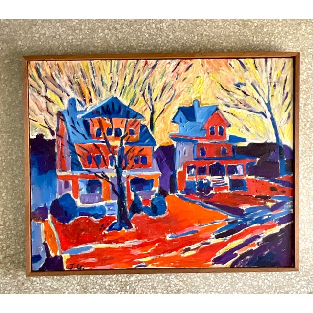 Late 20th Century Vintage Boho Signed Original Abstract Expressionist Oil Painting on Canvas For Sale - Image 5 of 6