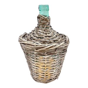 Antique Basket Covered Green Glass Bottle