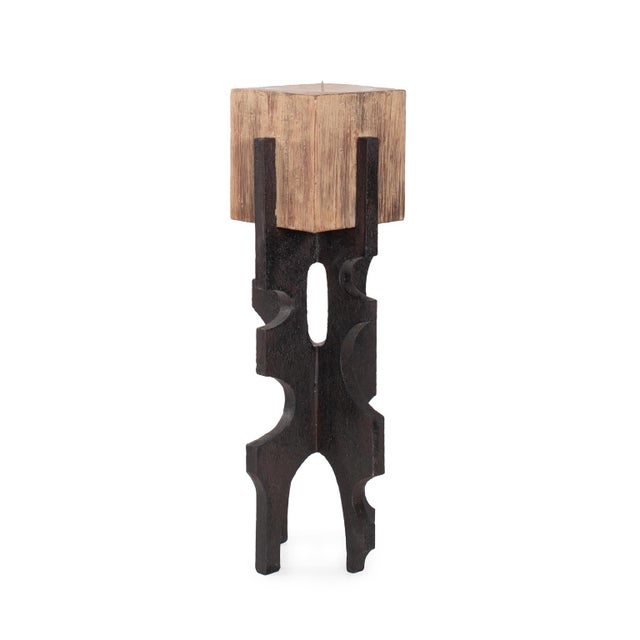 Brown Cade Architectural Pillar Candle Holder- Short For Sale - Image 8 of 11