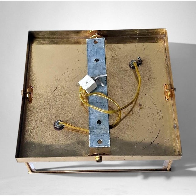 Mid 20th Century Italian Brass and Frosted Opaline Glass Flush Mount Ceiling Light For Sale - Image 16 of 18