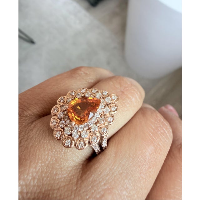 Orange 3.02 Carat Orange Sapphire Diamond Rose Gold Ring, Size 7 For Sale - Image 8 of 11