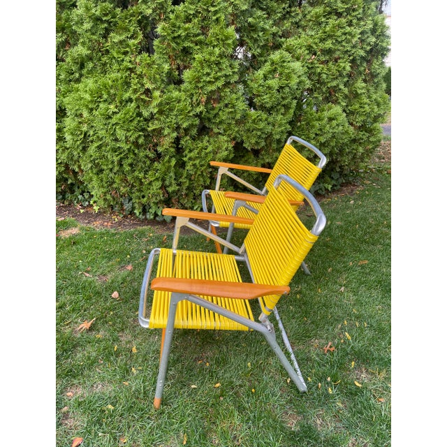 1970s Pair of Vintage C. 1970’s Aluminum and Hardwood Folding Lawn Chairs For Sale - Image 5 of 14