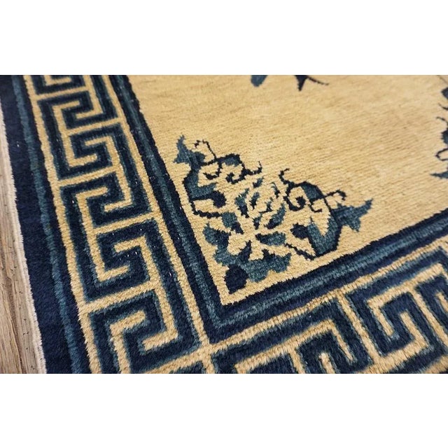 1900s Beige Medallion Floral Antique Chinese Peking Rug 2' 3''x 13' 6 Knotted Wool Carpet For Sale - Image 10 of 12