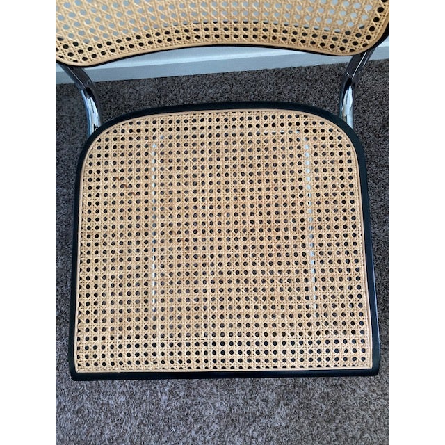 1980s 1988 Thonet Classic Breuer Side Chairs – Natural Cane, 410 Black Enamel – Pair For Sale - Image 5 of 18