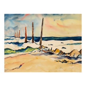 1960 Arthur Sembler Virginia Beach Jetty Watercolor
