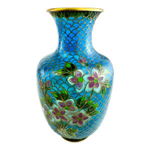 Mid 20th Century Cloisonné Bowl With Vibrant Peony Motif and Scalloped Enamel Interior