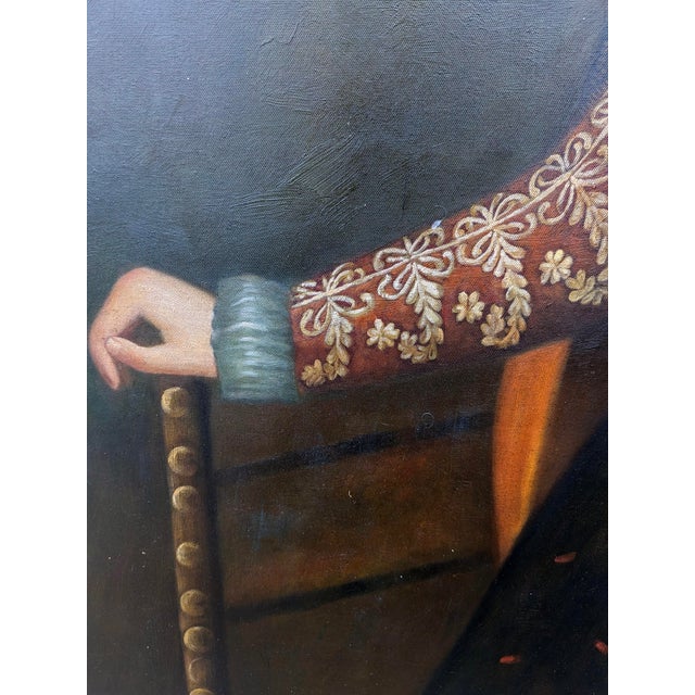 Mid 20th Century Large Vintage Old Master Style Noblewoman Oil Portrait For Sale - Image 5 of 8