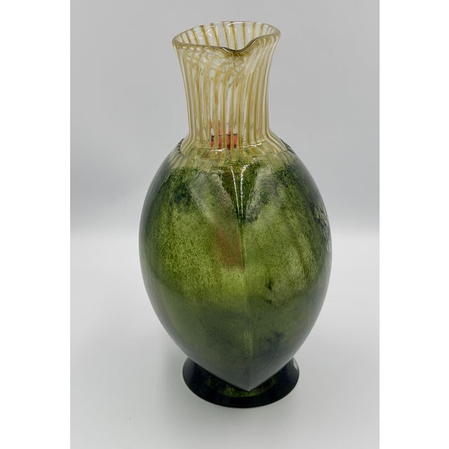 Kosta Boda by Kjell Engman Signed "Corfu" Art Glass Jug Orange Handle #7080512 For Sale - Image 10 of 12