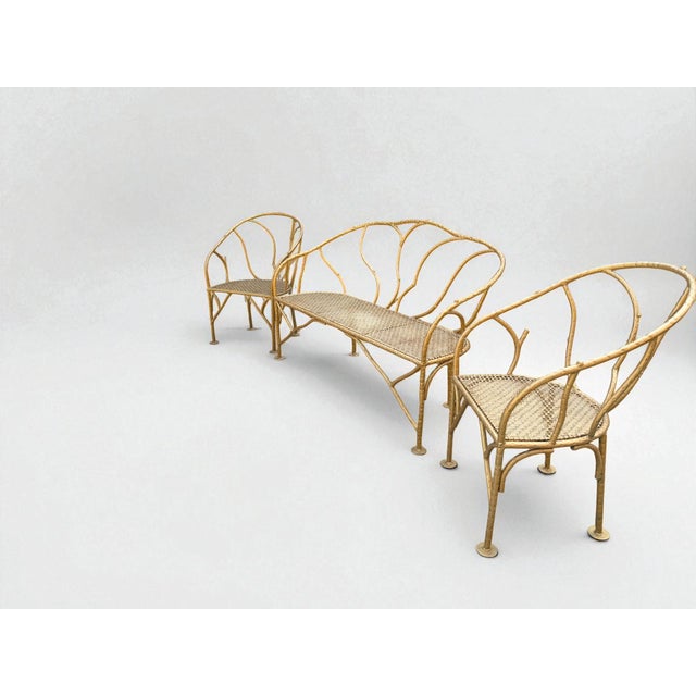 English Vintage Solid Iron Signed "Winterthur" Faux Bois Settee Sofa & Chairs Set For Sale - Image 3 of 9