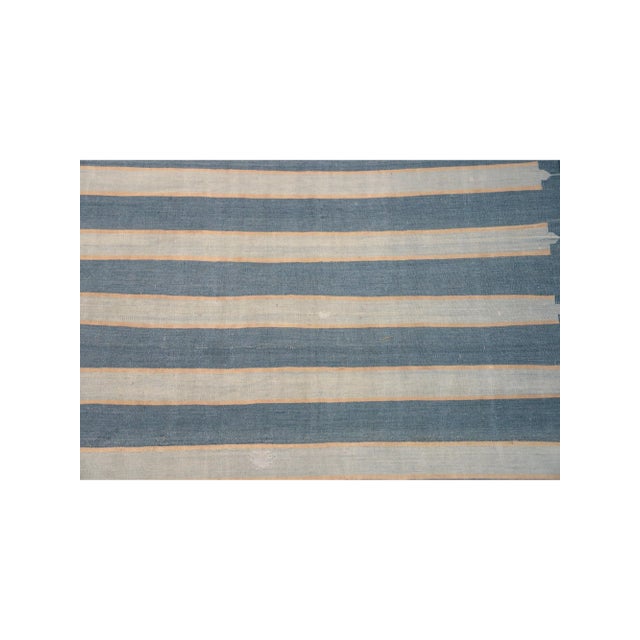Rug & Kilim Vintage Dhurrie Rug, With Blue Geometric Stripes, From Rug & Kilim For Sale - Image 4 of 5