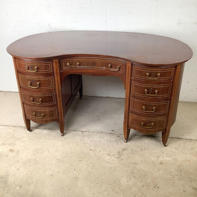 Brown Antique English Edwardian Mahogany Kidney Desk For Sale - Image 8 of 18