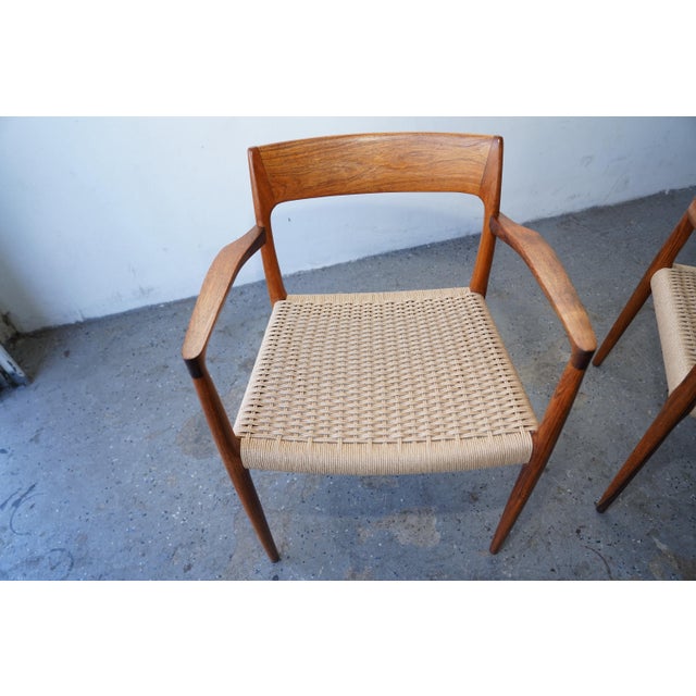1960s Set of 6 Danish Modern Niels Otto Møller Rosewood Papercord Dining Chairs Models 57 & 77 For Sale In Las Vegas - Image 6 of 17