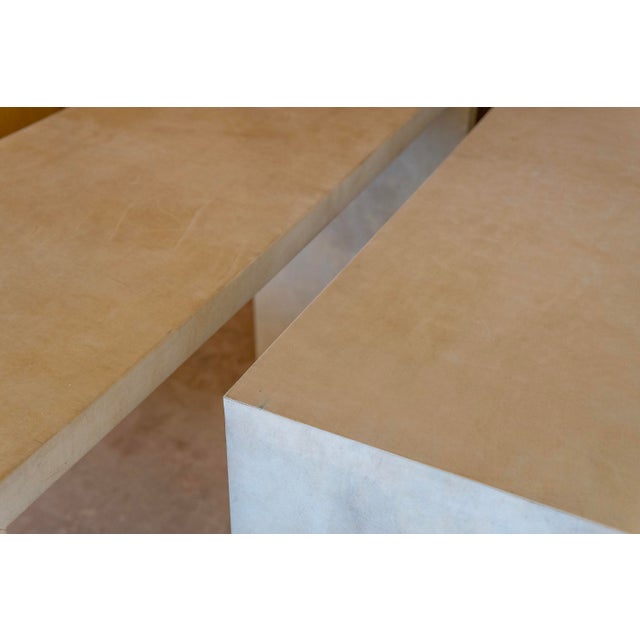 Paper 1980s Pair of Parchment Covered Console Tables (In the Manner of Jean-Michel Frank) For Sale - Image 7 of 14