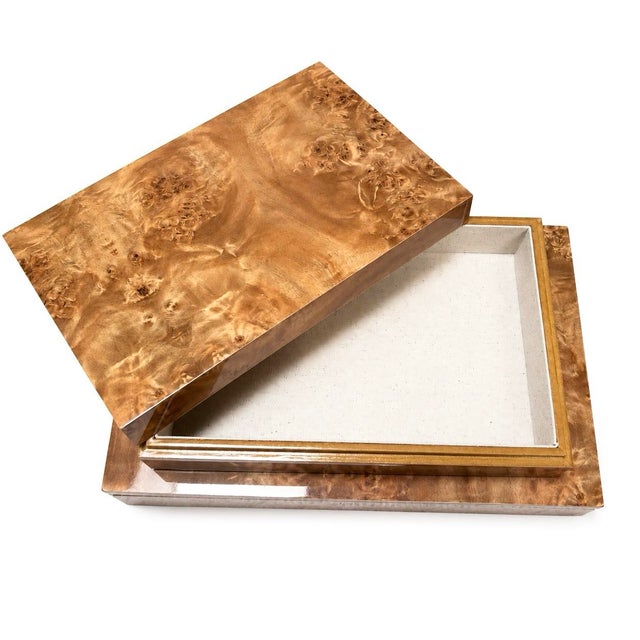 Set of 2 - Large Honey Burlwood Glossy Veneer Decorative Boxes For Sale - Image 4 of 4