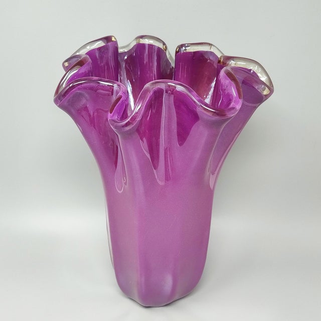 Magenta-Pink Fazzoletto Murano Glass Vase by Michielotto, 1970s For Sale - Image 4 of 9