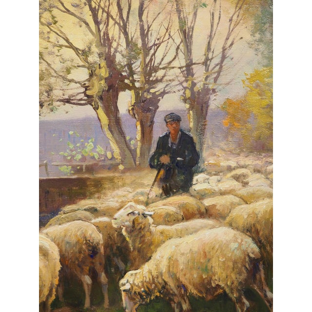 19th Century French Pastoral Oil Painting, the Shepherd and His Flock by Derians For Sale - Image 13 of 18
