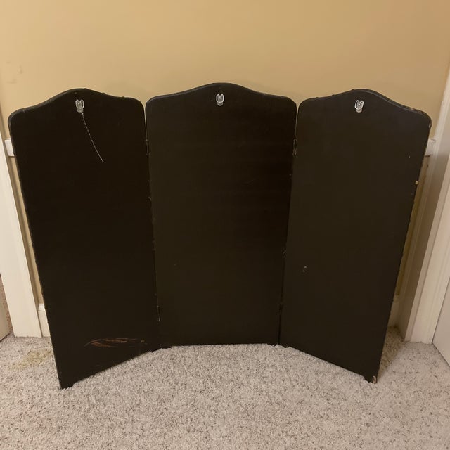 Brown 3 Panel Hand Painted Screen For Sale - Image 8 of 12