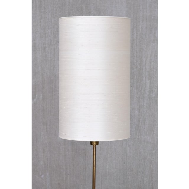 Swedish Modern Floor Lamp in Brass and Cream Silk Shade from FMK Belysning, Sweden, 1950s For Sale - Image 6 of 10