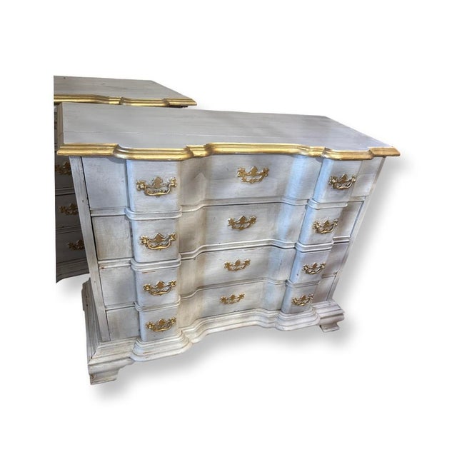 Vintage Gray and Gold Painted Gustavian Style Commodes - A Pair For Sale - Image 4 of 5