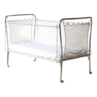 Vintage Childrens Bed in Tubular Steel, Rattan and Mesh, 1960s For Sale
