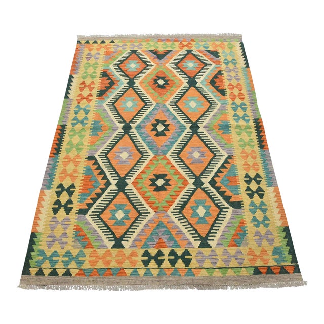 Kilim Rug 4'3'' X 5'9'' Multicolor Wool Handwoven Oriental Carpet For Sale