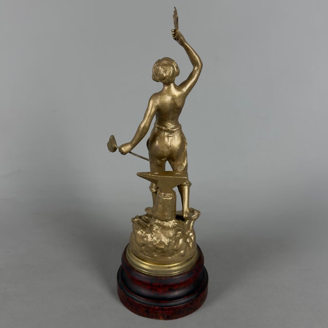 Antique Gilded Antimony Sculpture of a Blacksmith by Ruchet, Early 1900s For Sale - Image 3 of 15