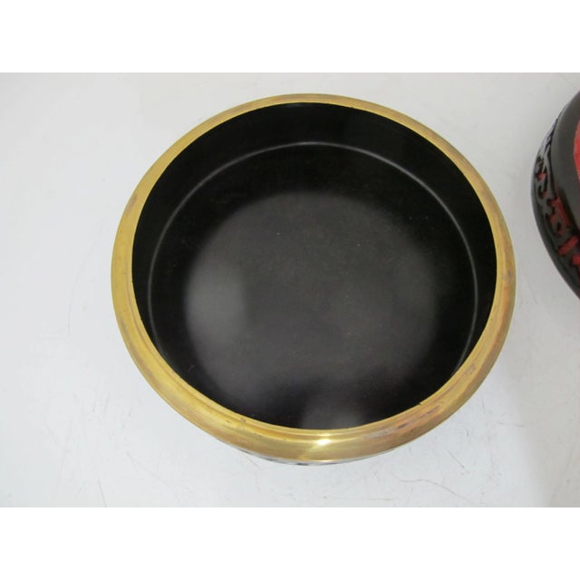 Chinese Carved Red Black Flowers & Branches Cinnabar Lacquer Round Box For Sale - Image 4 of 7