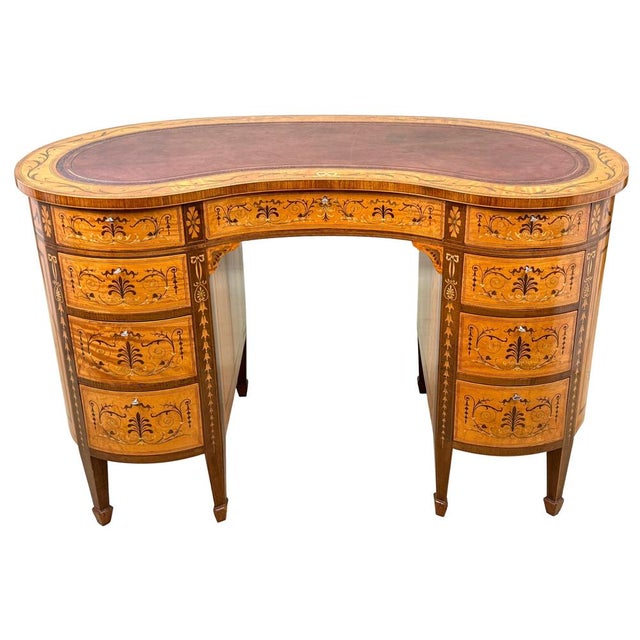 Kidney-Shaped Satinwood Desk from Edwards & Roberts, Late 19th Century For Sale - Image 14 of 15