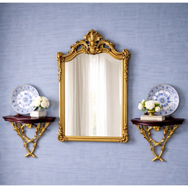 Neoclassical Neoclassical Giltwood Wall-Mounted Brackets With Mahogany Tops (Pair) For Sale - Image 3 of 5