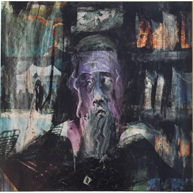 Modernist Rabbi Mixed Media Painting on Newsprint Spertus Museum Deaccession For Sale