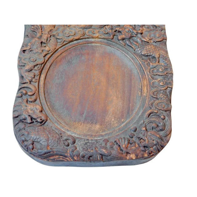 Chinese Wood Calligraphic Ink Pad With Hand Carved Dragon And Turtle For Sale In San Francisco - Image 6 of 7