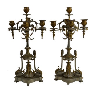 Louis XVI Style Five-Light Candelabras in Two-Tone Bronze - a Pair For Sale