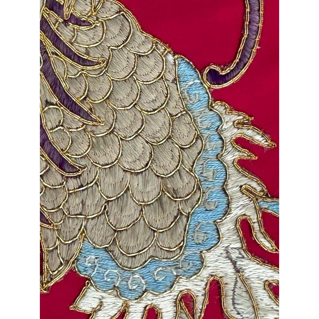Vintage Silk and Metal Chinese Embroidery Dragon Design, 1950s For Sale - Image 10 of 18