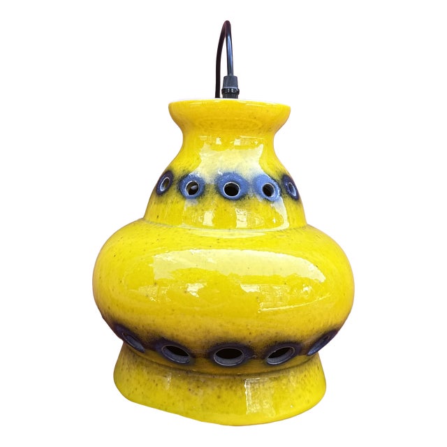 Vintage Yellow Ceramic Pendant Light, 1970s For Sale